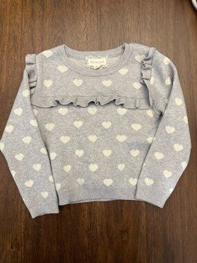 btween Girls 4T Gray Heart Print Ruffle Sweater